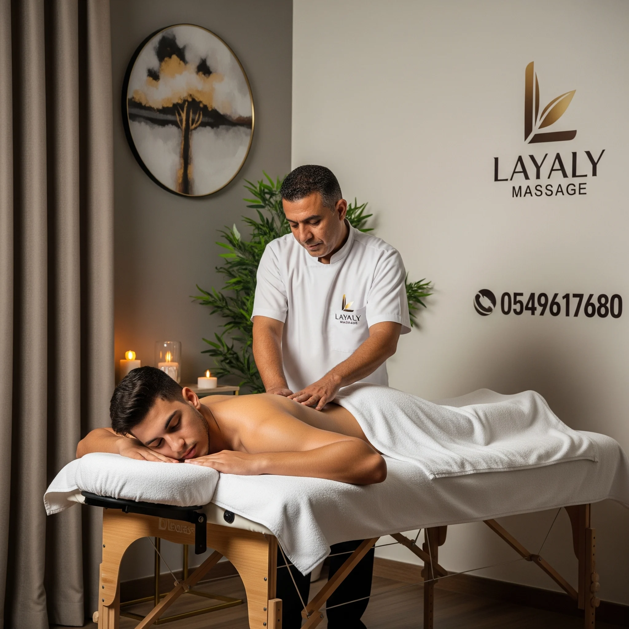 Home massage Riyadh session set up by a Layaly Massage male therapist